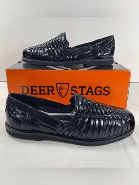 Deer Stags Antonio Men’s 10M Black Leather Huarache Loafers Slip On NWT